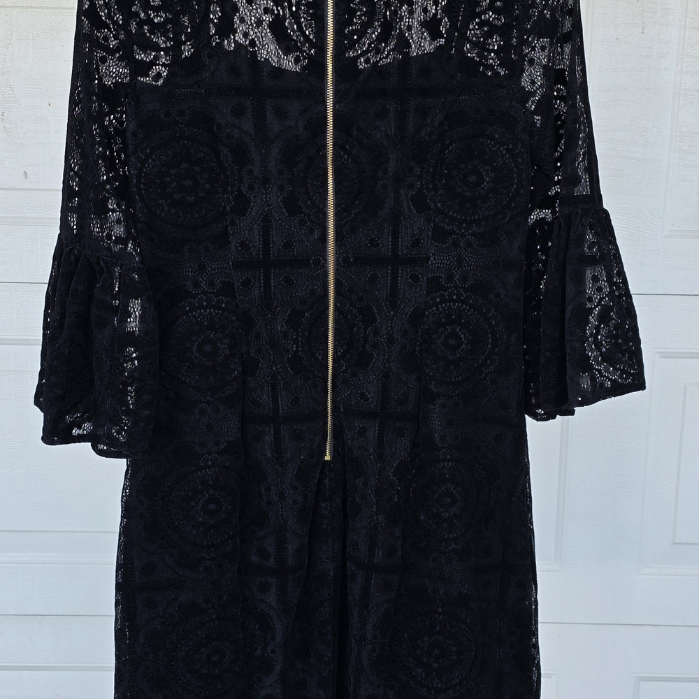 Size 6- 8 Calvin Klein Burnout Velvet Lace Bell-Sleeve Dress. See Measurements - Picture 7 of 12